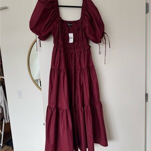 Burgundy Puff Sleeve Dress